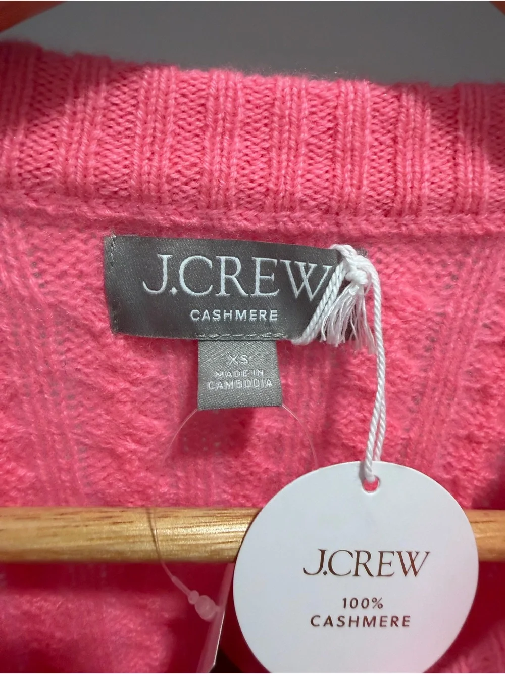 J. Crew perfect cable-knit neon capri pink cashmere crewneck sweater XS CO324